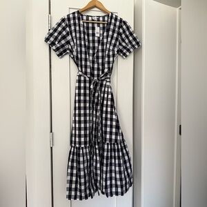 GAP Gingham Check Midi Wrap Dress with Pockets (Small)